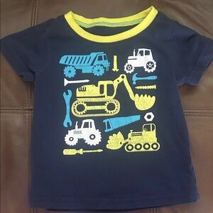 Kids Construction Vehicle Tee - Navy and Yellow